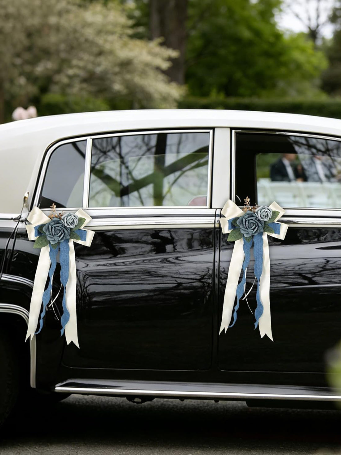 Blue Wedding Car Door Handle Flowers – 4-Piece Set