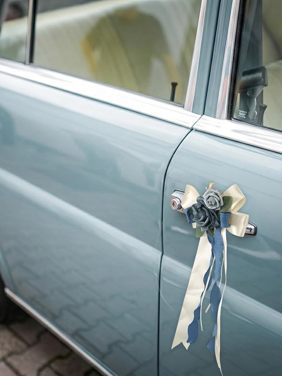 Blue Wedding Car Door Handle Flowers – 4-Piece Set