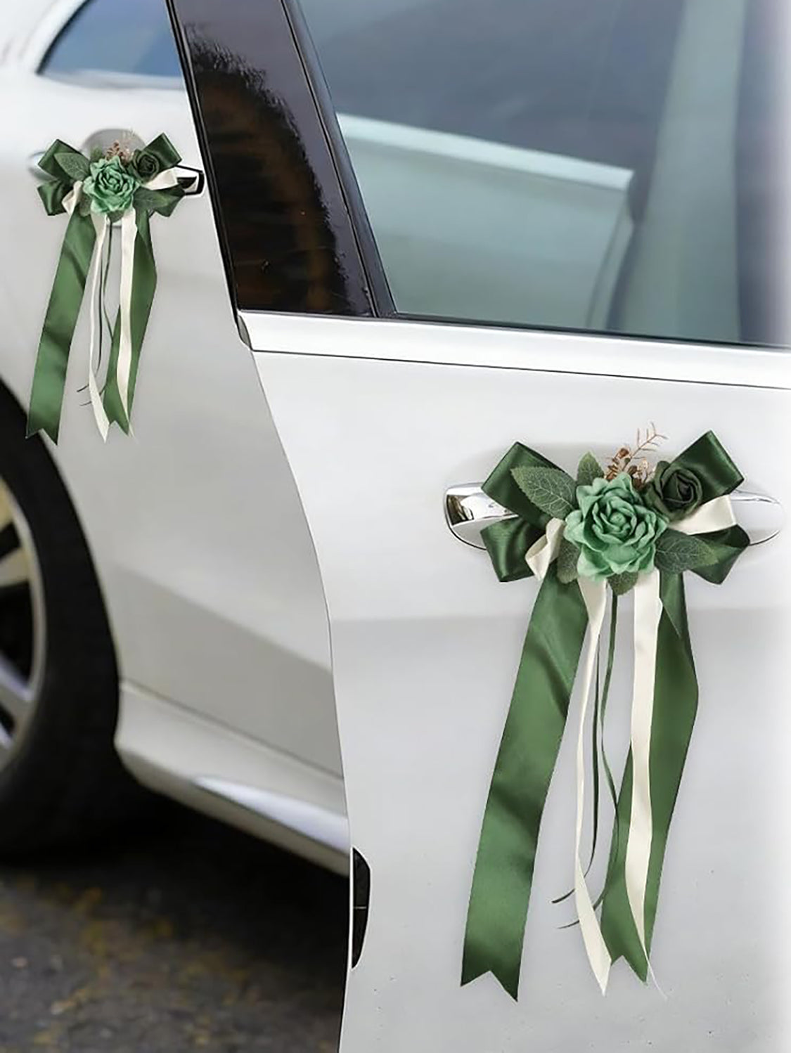 Green 4PCS Wedding Car Door Handle Decorative Flowers
