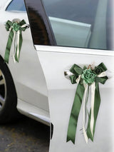 Green 4PCS Wedding Car Door Handle Decorative Flowers