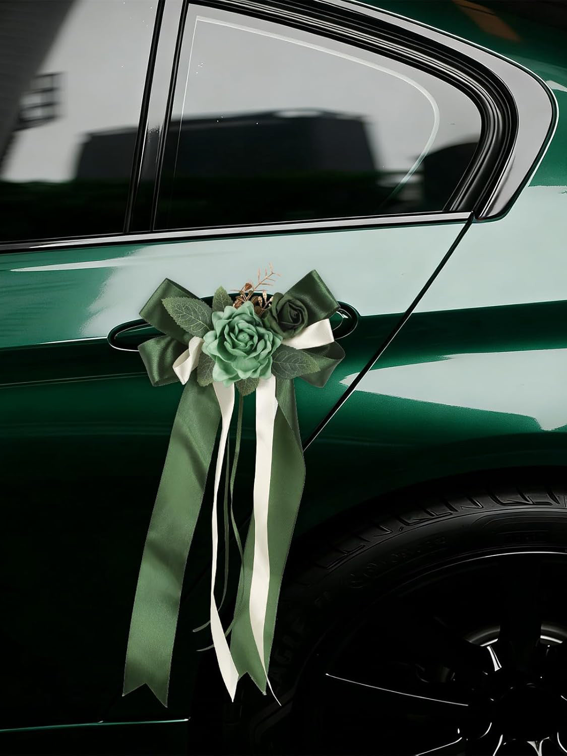 Green 4PCS Wedding Car Door Handle Decorative Flowers