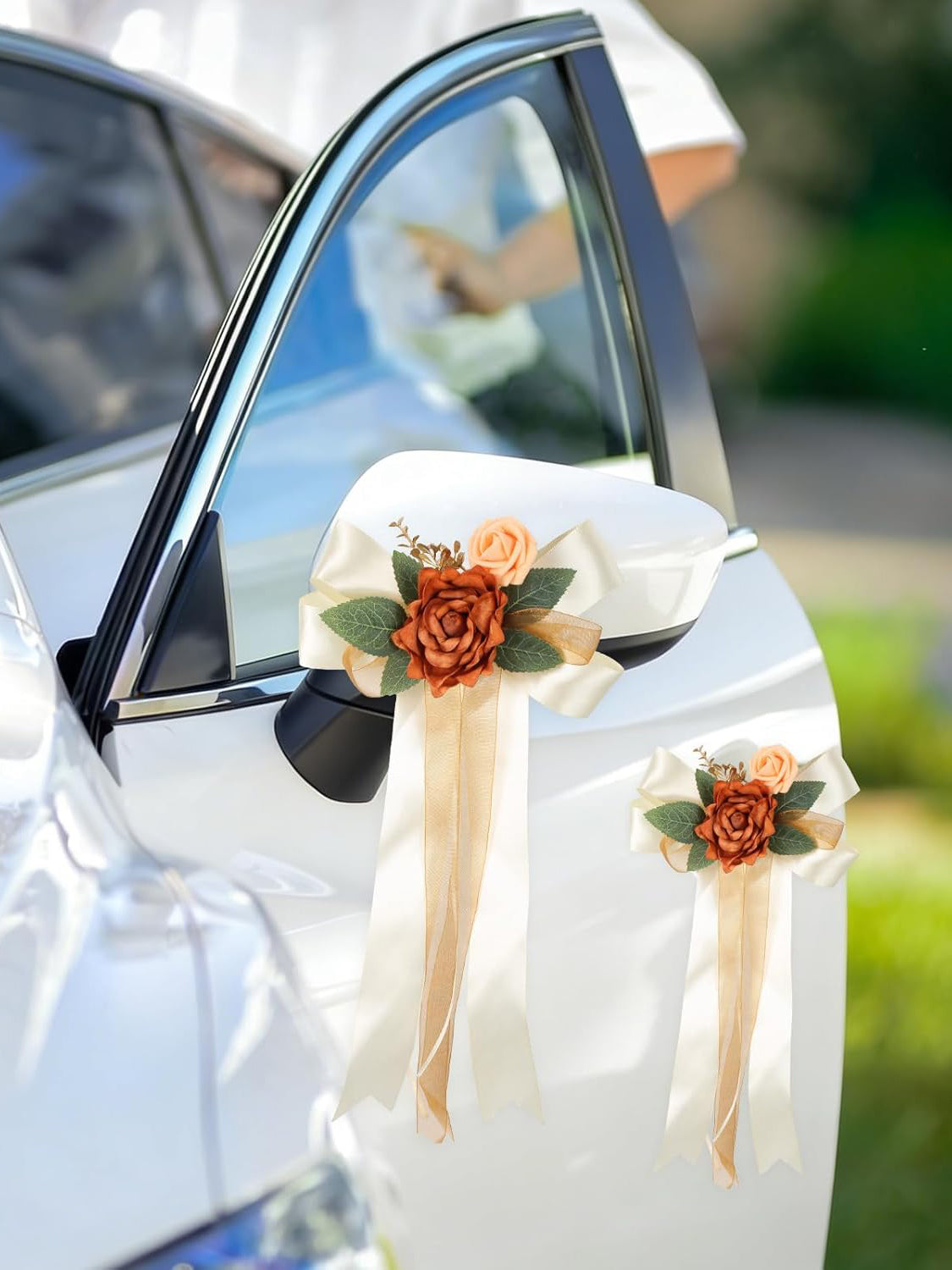 Orange 4PCS Wedding Car Door Handle Decorative Flowers