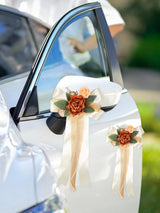 Orange 4PCS Wedding Car Door Handle Decorative Flowers