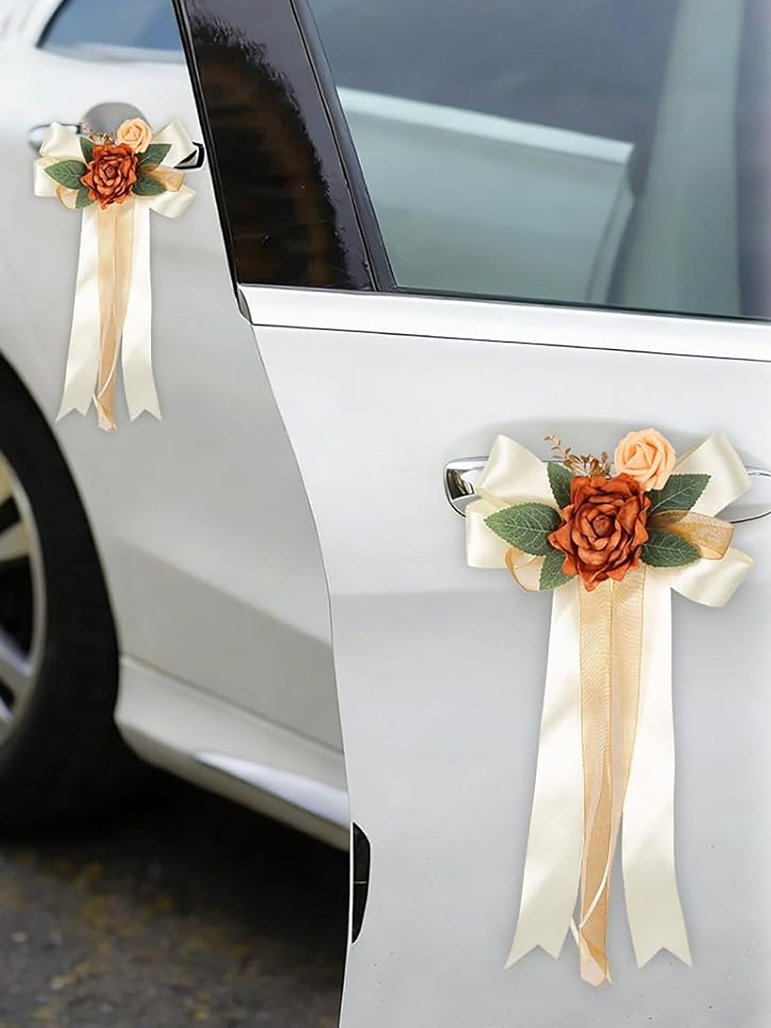 Orange 4PCS Wedding Car Door Handle Decorative Flowers