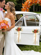 Orange 4PCS Wedding Car Door Handle Decorative Flowers