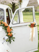 Orange 4PCS Wedding Car Door Handle Decorative Flowers