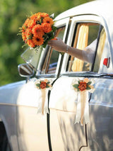 Orange 4PCS Wedding Car Door Handle Decorative Flowers
