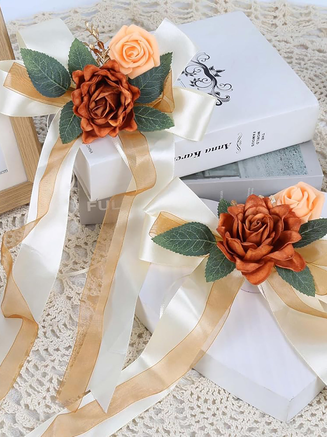 Orange 4PCS Wedding Car Door Handle Decorative Flowers