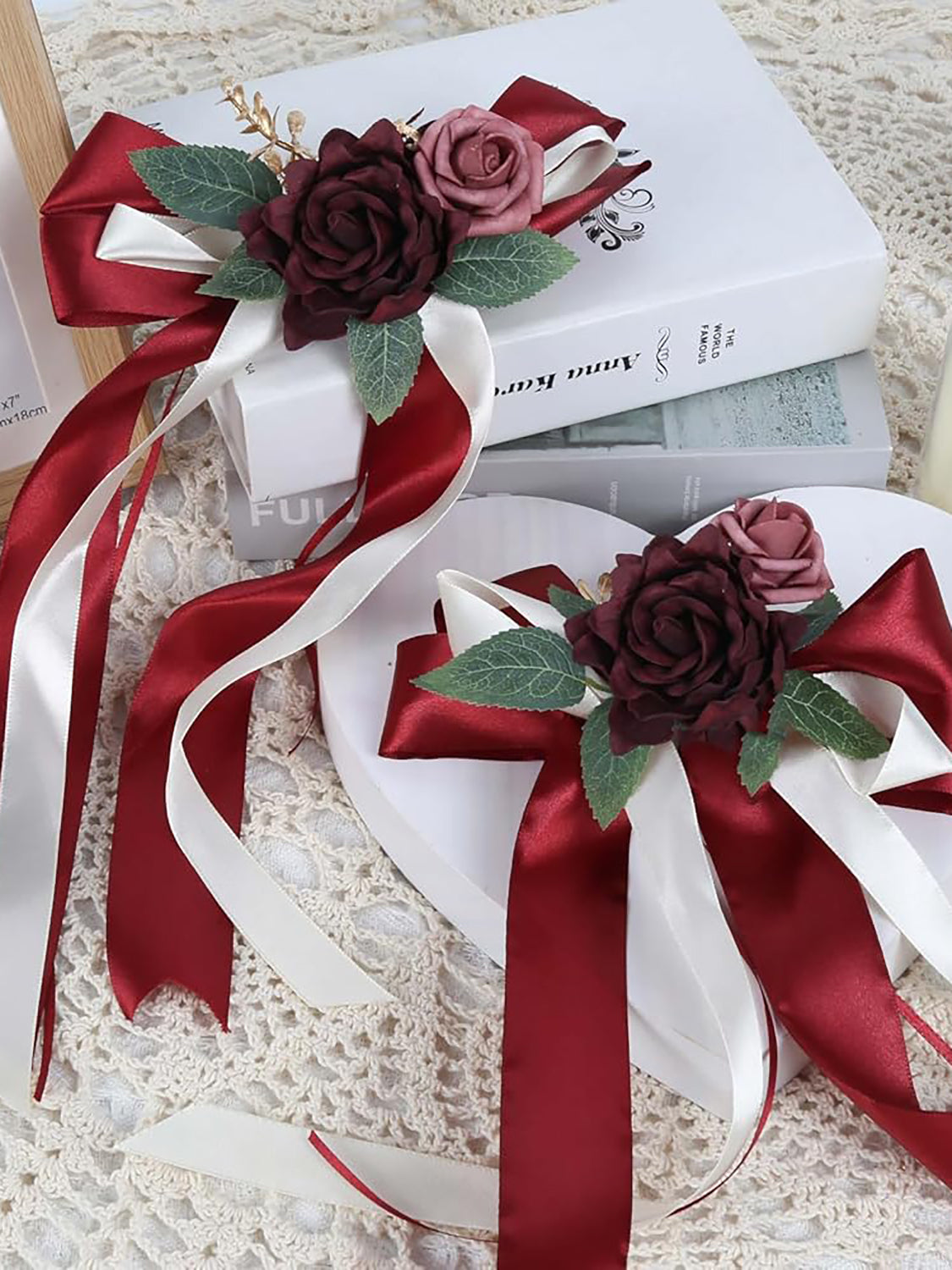 Burgundy 4PCS Wedding Car Door Handle Decorative Flowers