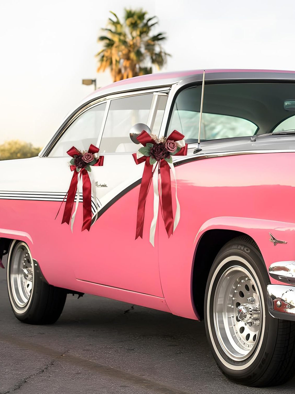 Burgundy 4PCS Wedding Car Door Handle Decorative Flowers