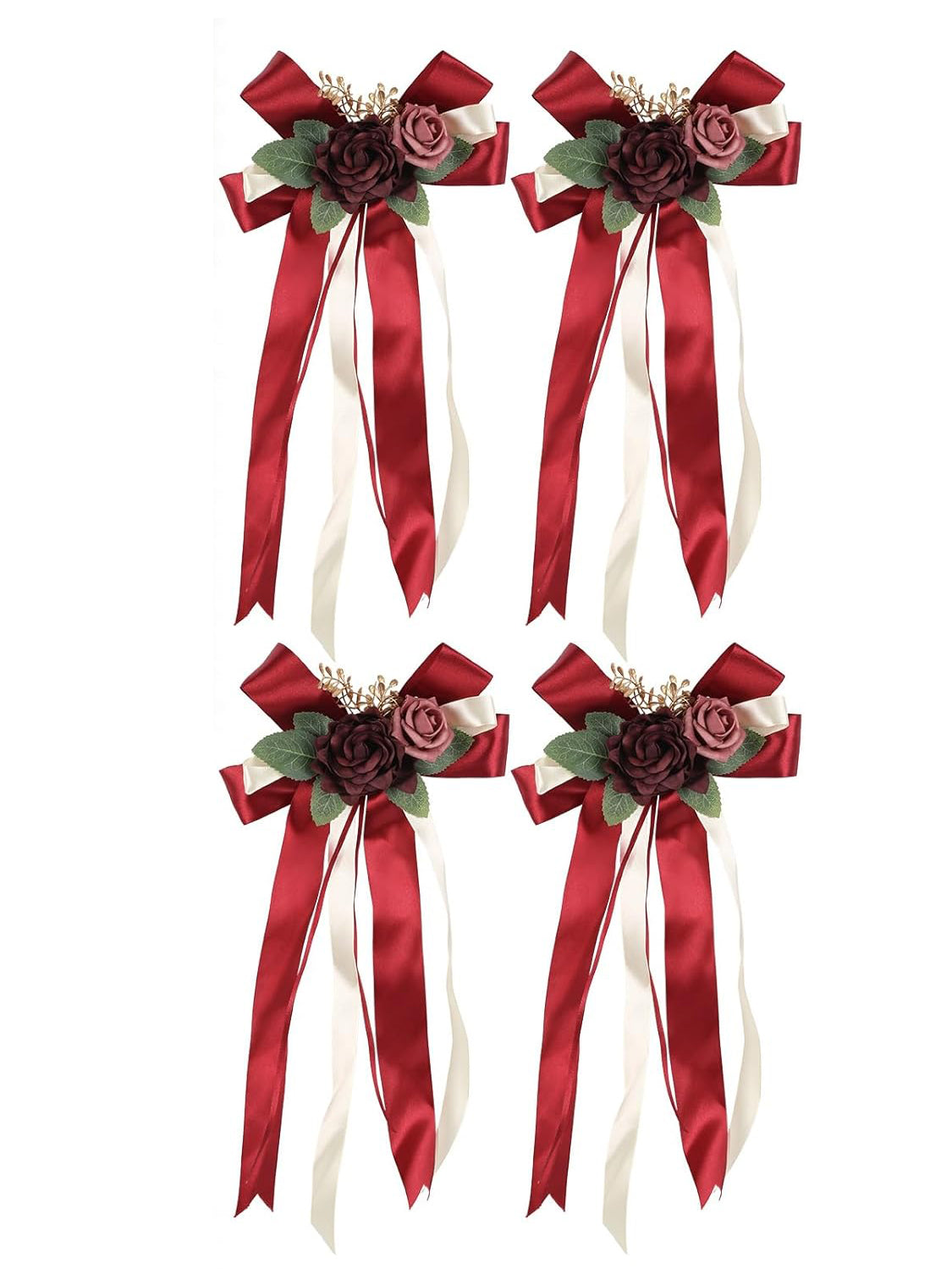Burgundy 4PCS Wedding Car Door Handle Decorative Flowers