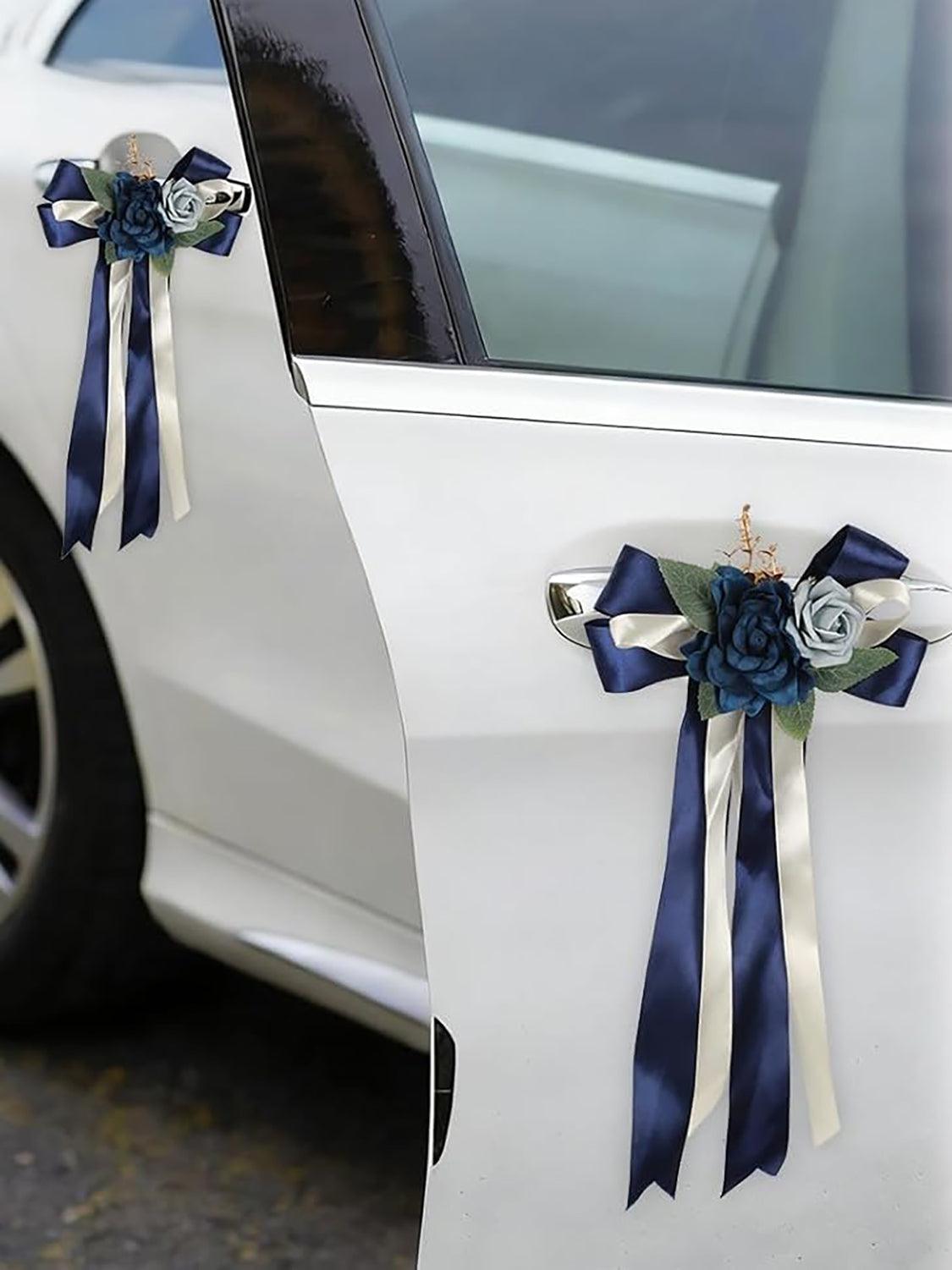 Navy Blue 4PCS Wedding Car Door Handle Decorative Flowers