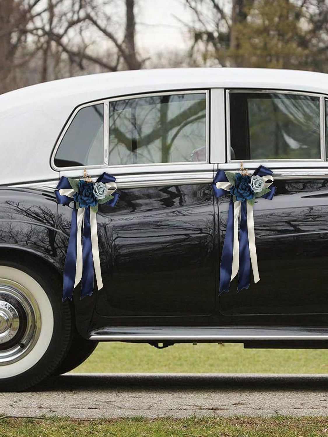 Navy Blue 4PCS Wedding Car Door Handle Decorative Flowers