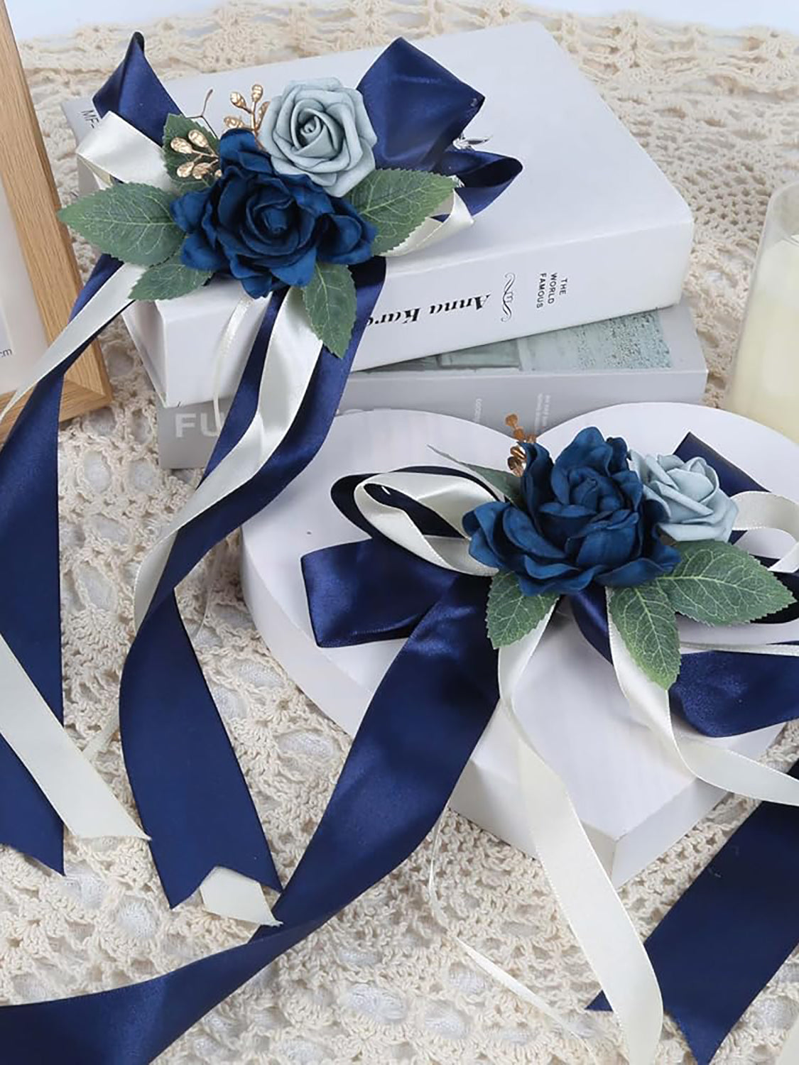 Navy Blue 4PCS Wedding Car Door Handle Decorative Flowers