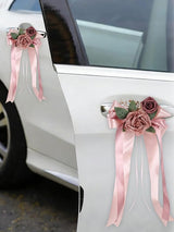 Pink 4PCS Wedding Car Door Handle Decorative Flowers