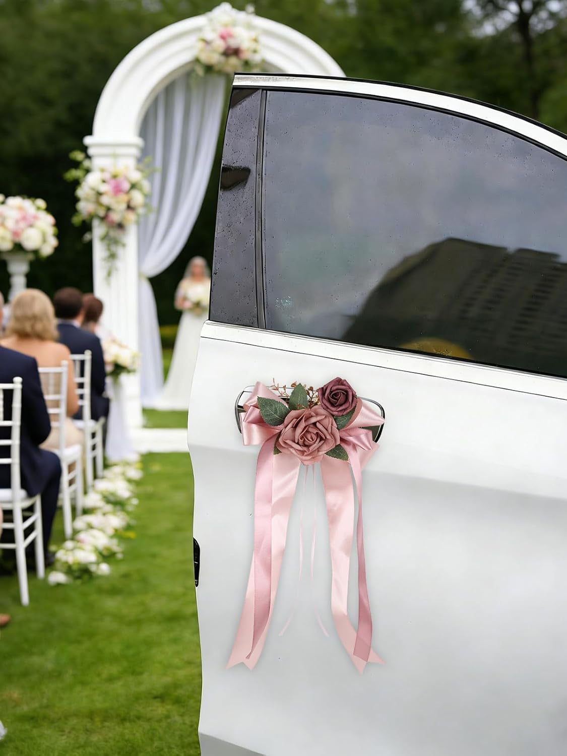 Pink 4PCS Wedding Car Door Handle Decorative Flowers