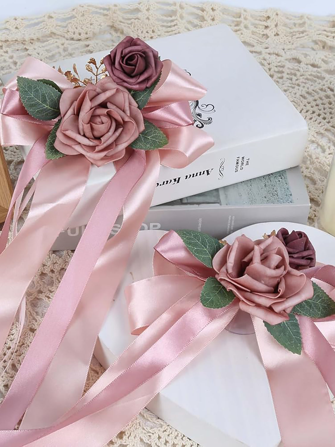 Pink 4PCS Wedding Car Door Handle Decorative Flowers