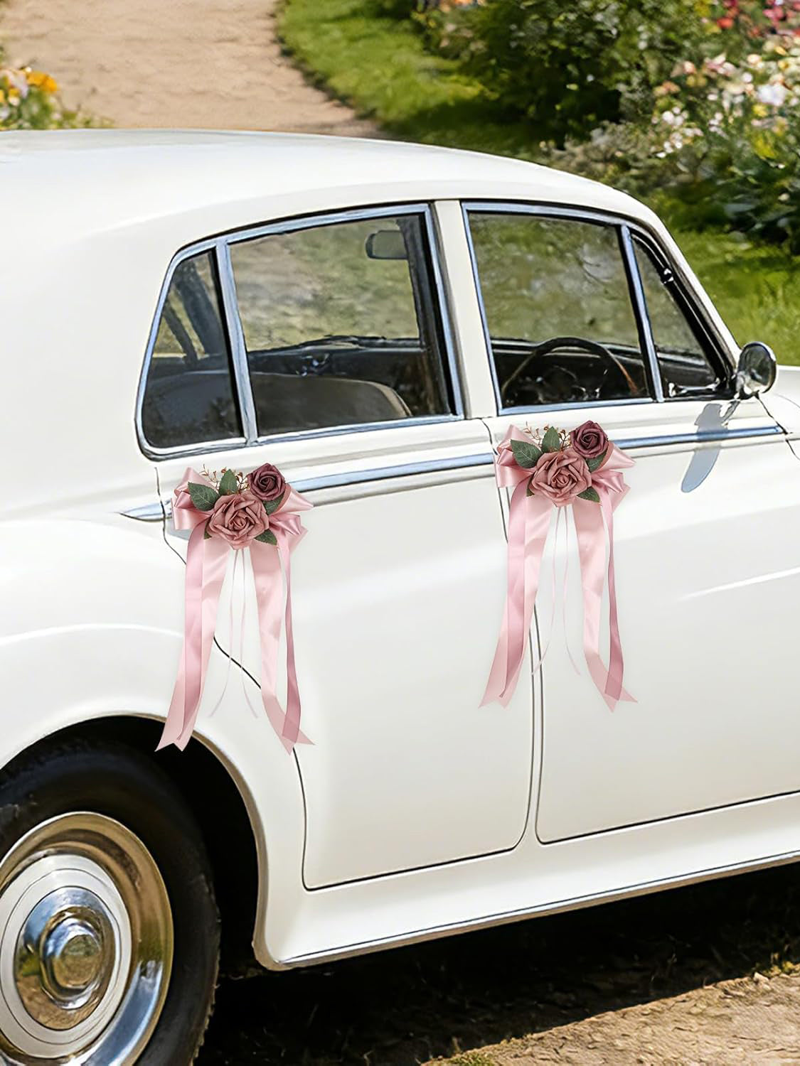 Pink 4PCS Wedding Car Door Handle Decorative Flowers
