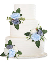 White&Blue 3-Piece Blue Fake Flowers Wedding Cake Toppers for Decor