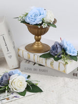 White&Blue 3-Piece Blue Fake Flowers Wedding Cake Toppers for Decor