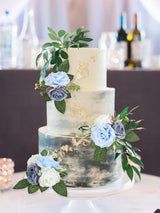 White&Blue 3-Piece Blue Fake Flowers Wedding Cake Toppers for Decor