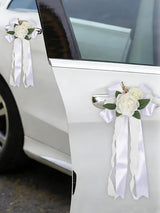 White 4PCS Wedding Car Door Handle Decorative Flowers