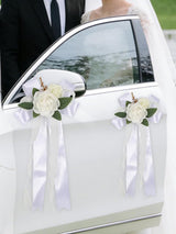 White 4PCS Wedding Car Door Handle Decorative Flowers