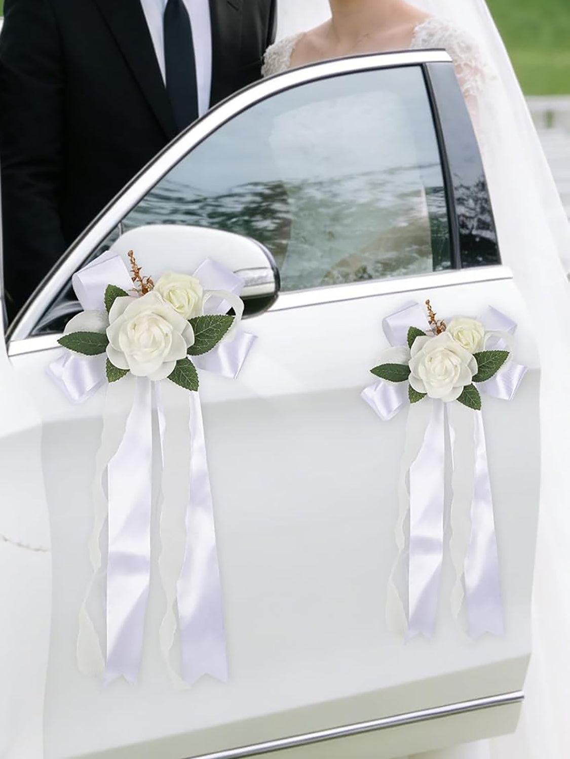 White 4PCS Wedding Car Door Handle Decorative Flowers