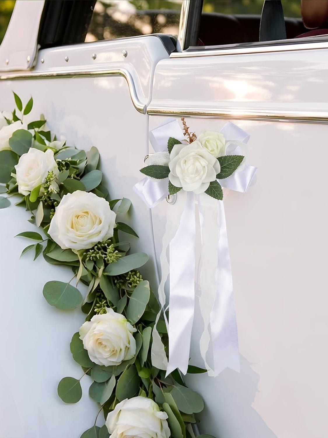 White 4PCS Wedding Car Door Handle Decorative Flowers