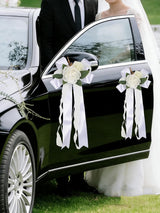 White 4PCS Wedding Car Door Handle Decorative Flowers