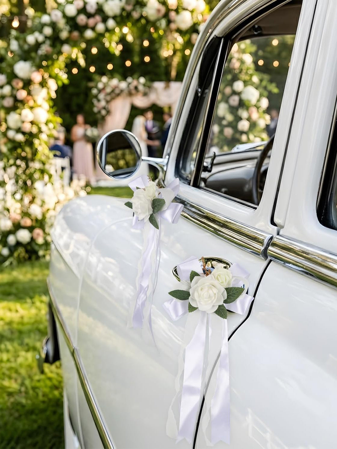 White 4PCS Wedding Car Door Handle Decorative Flowers