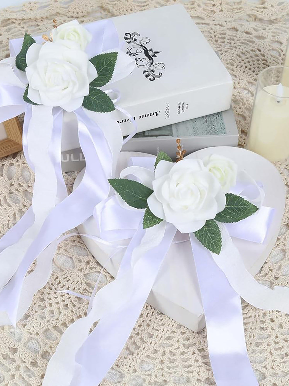 White 4PCS Wedding Car Door Handle Decorative Flowers