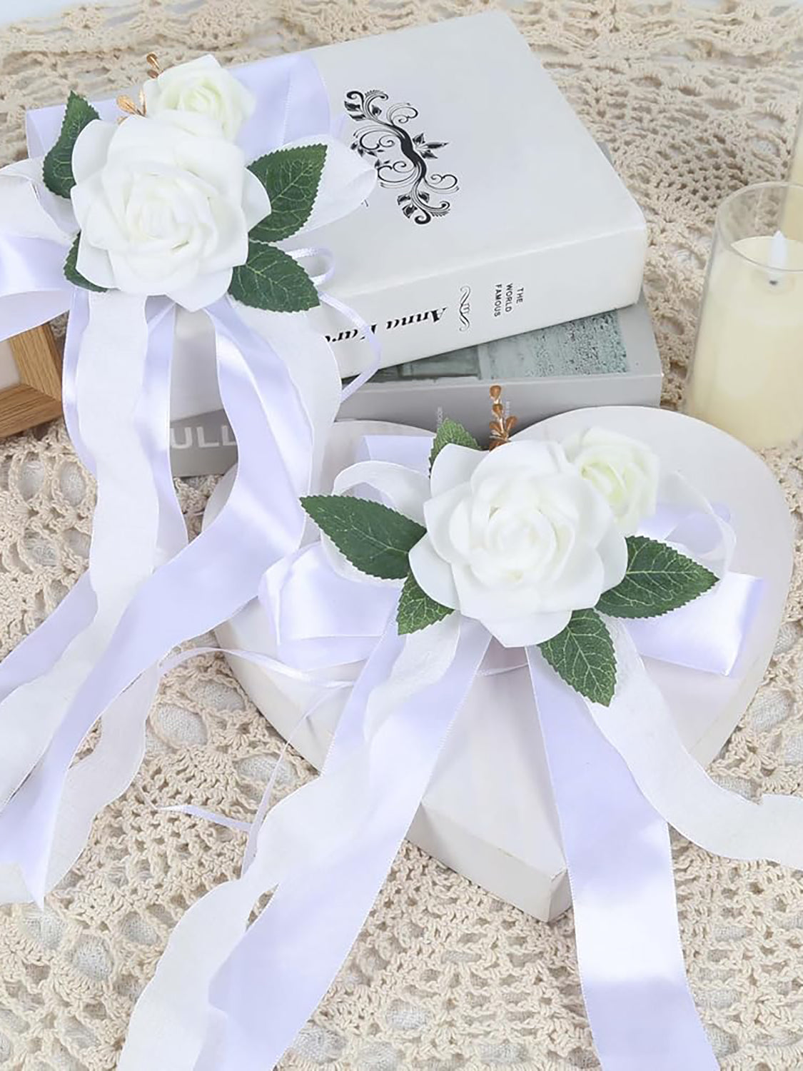 White 4PCS Wedding Car Door Handle Decorative Flowers