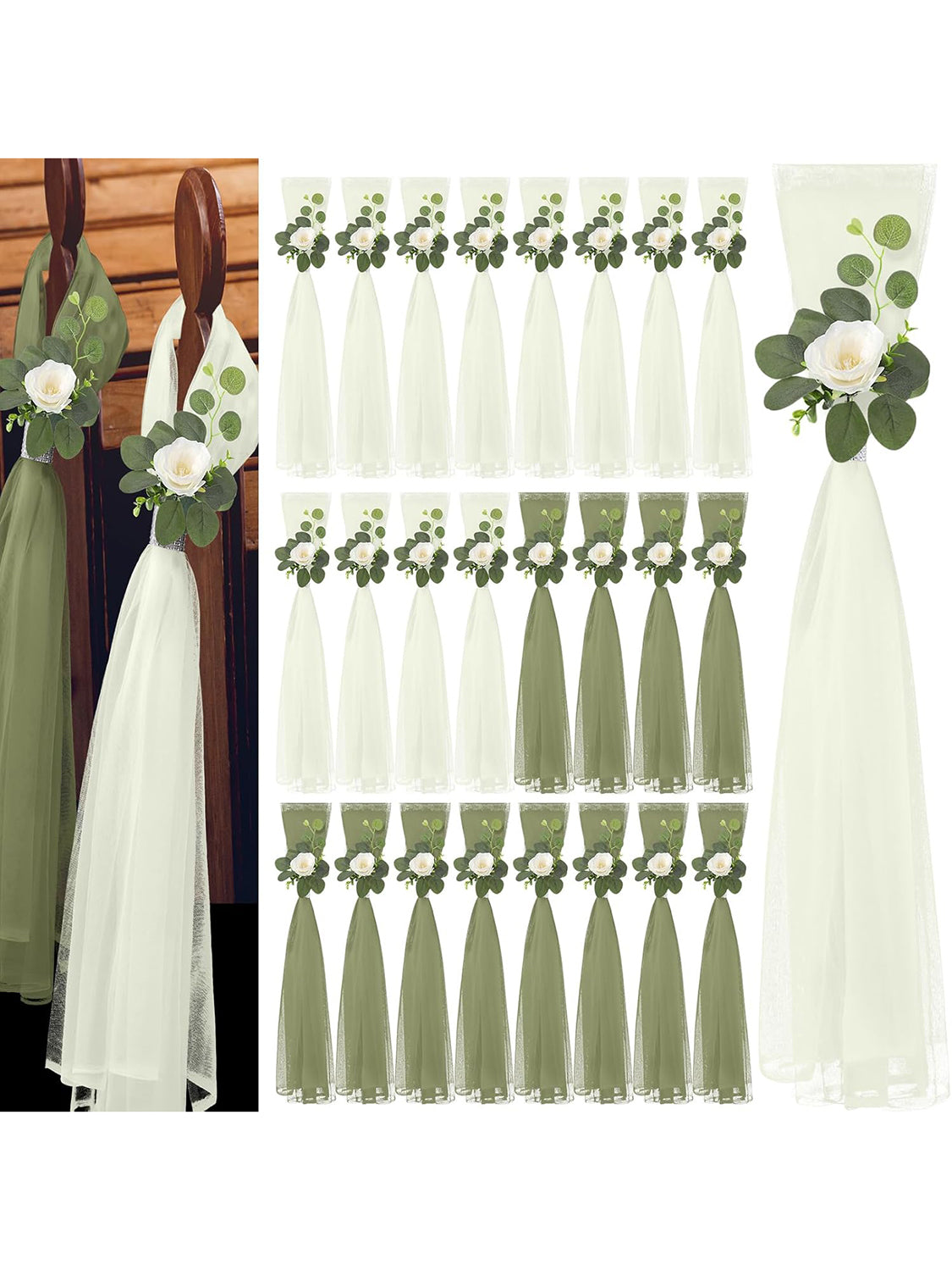 Green 24 Set Wedding Hydrangea/Gardenia Aisle Decorations 31.5inch