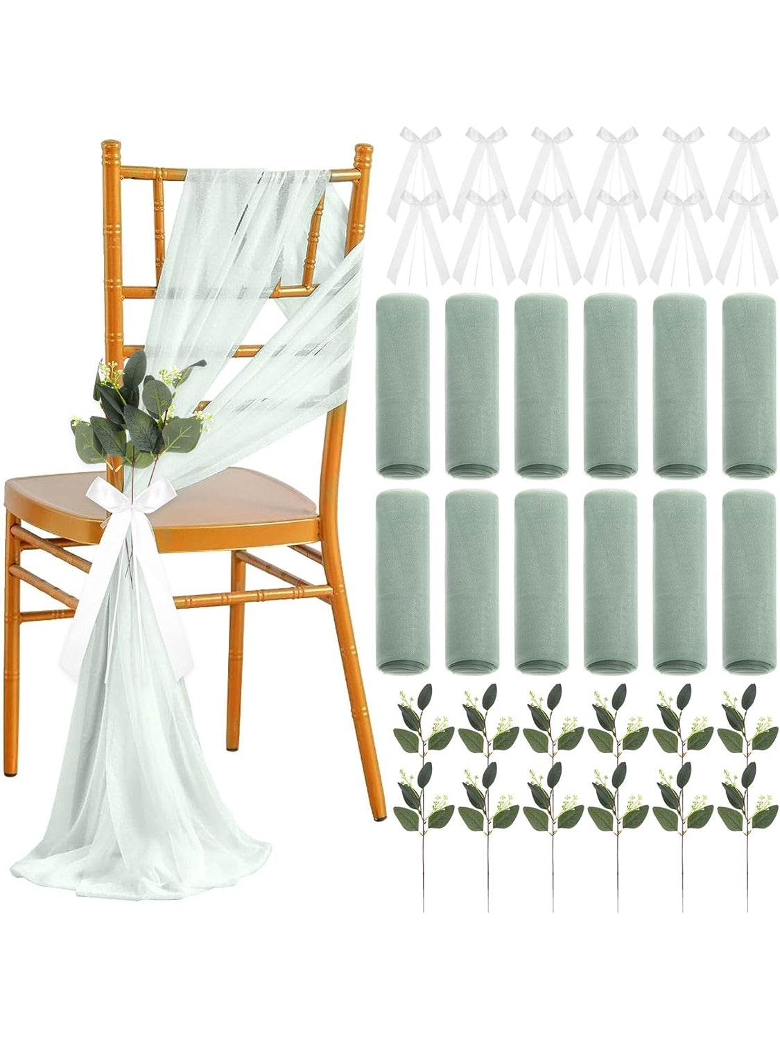 Milky Green 24 Sets Wedding White Ribbon Eucalyptus Aisle Eucalyptus Decorations