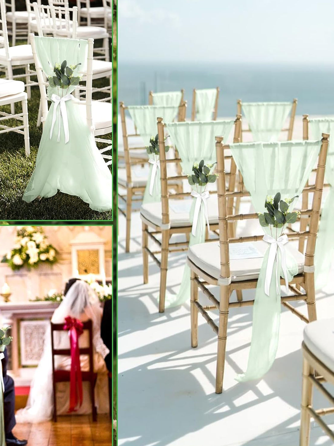 Milky Green 24 Sets Wedding White Ribbon Eucalyptus Aisle Eucalyptus Decorations