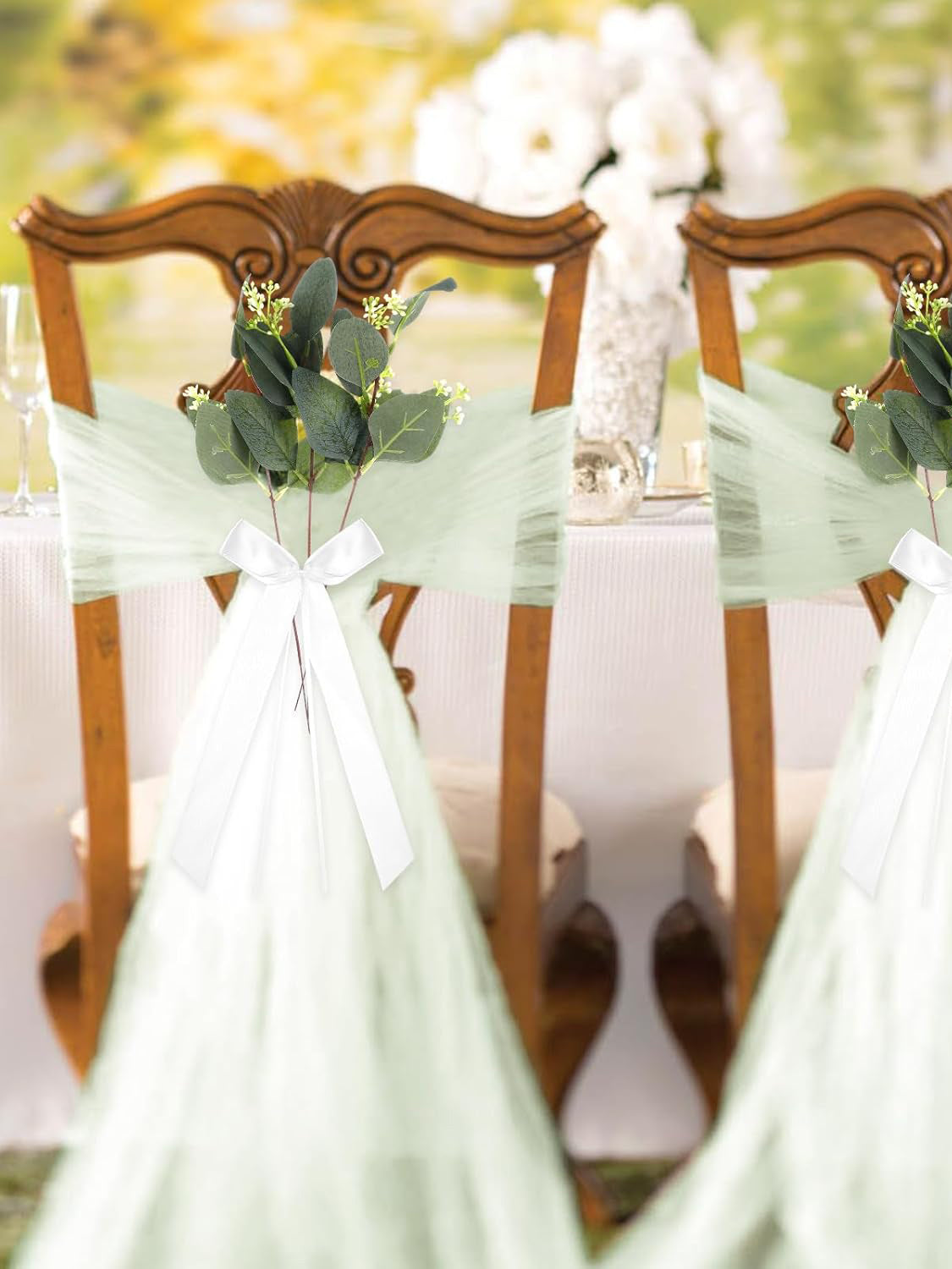 Milky Green 24 Sets Wedding White Ribbon Eucalyptus Aisle Eucalyptus Decorations
