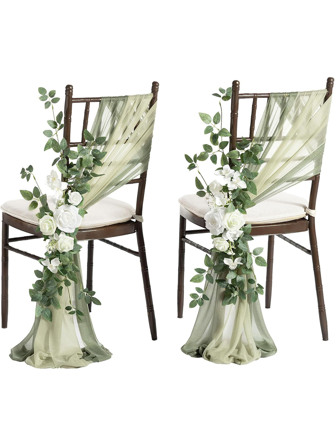 White & Sage, Rust, Sepia 8 Artificial Flowers  Wedding Chair Decorations Aisle