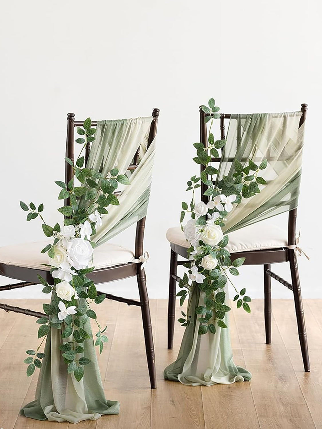 White & Sage, Rust, Sepia 8 Artificial Flowers  Wedding Chair Decorations Aisle