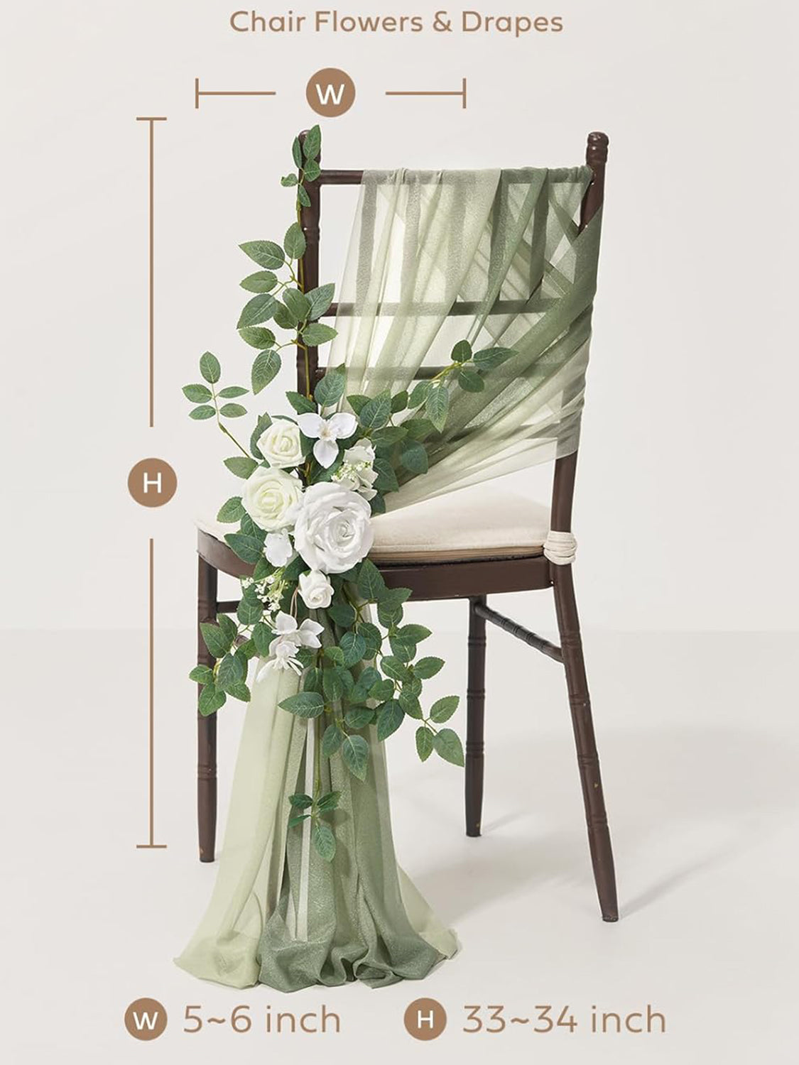 White & Sage, Rust, Sepia 8 Artificial Flowers  Wedding Chair Decorations Aisle