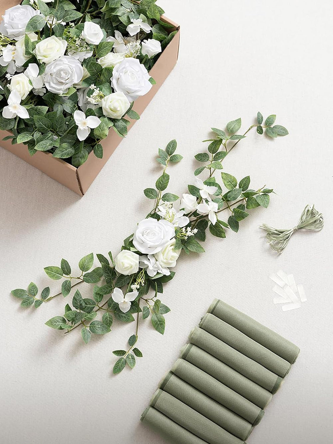 White & Sage, Rust, Sepia 8 Artificial Flowers  Wedding Chair Decorations Aisle