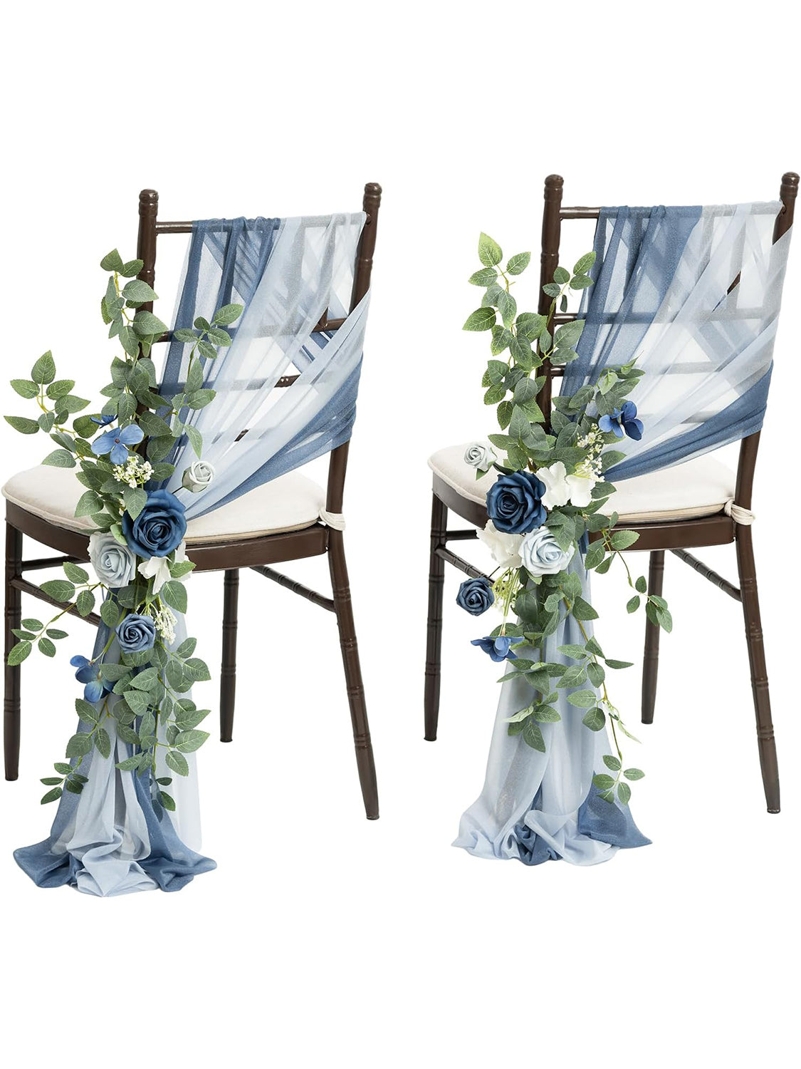 Dusty Blue & Navy 8 Artificial Flowers  Wedding Chair Decorations Aisle