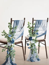 Dusty Blue & Navy 8 Artificial Flowers  Wedding Chair Decorations Aisle