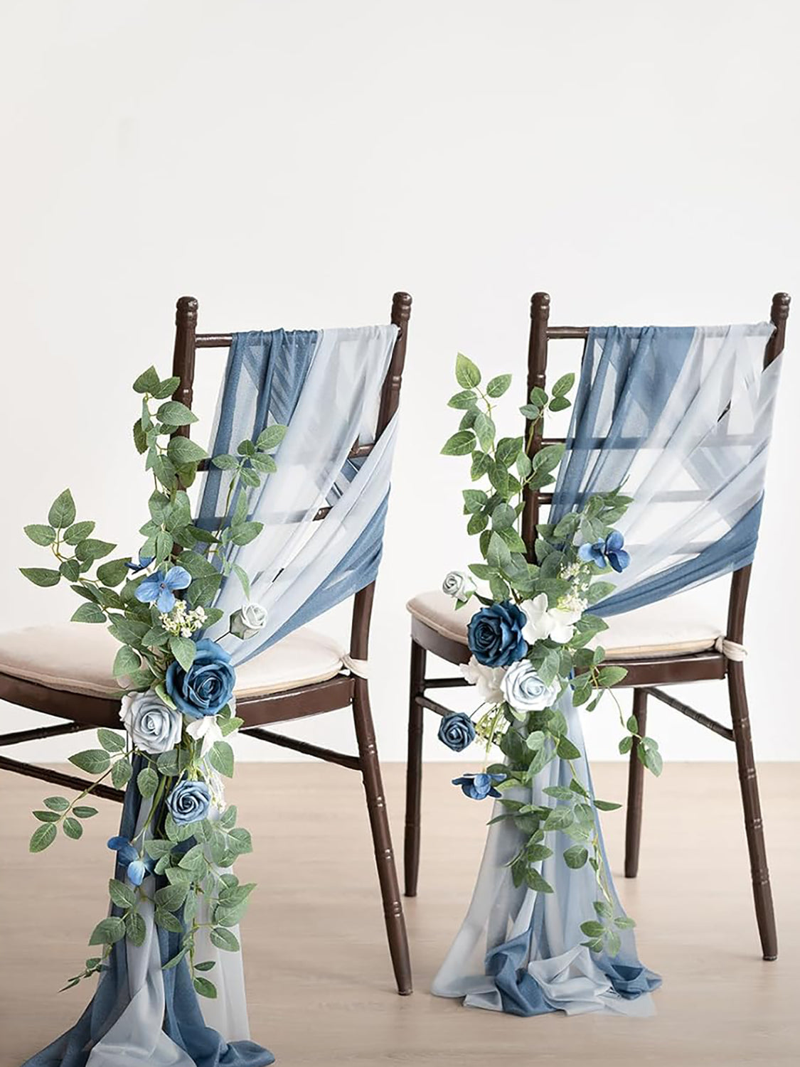 Dusty Blue & Navy 8 Artificial Flowers  Wedding Chair Decorations Aisle