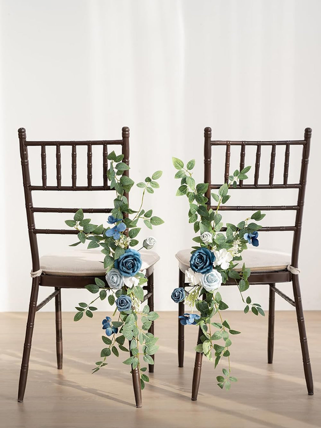 Dusty Blue & Navy 8 Artificial Flowers  Wedding Chair Decorations Aisle