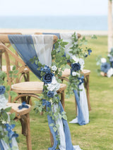 Dusty Blue & Navy 8 Artificial Flowers  Wedding Chair Decorations Aisle