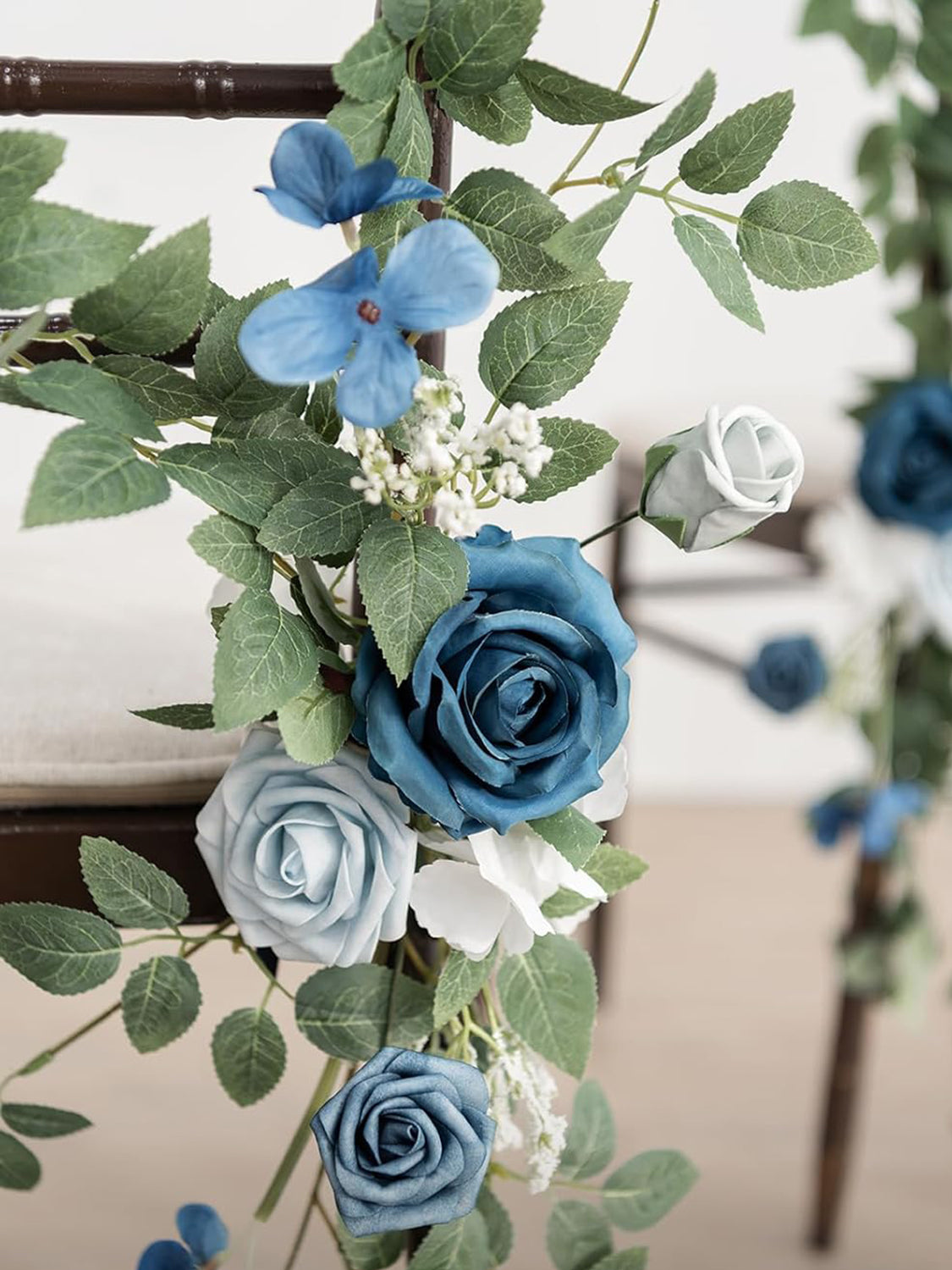 Dusty Blue & Navy 8 Artificial Flowers  Wedding Chair Decorations Aisle