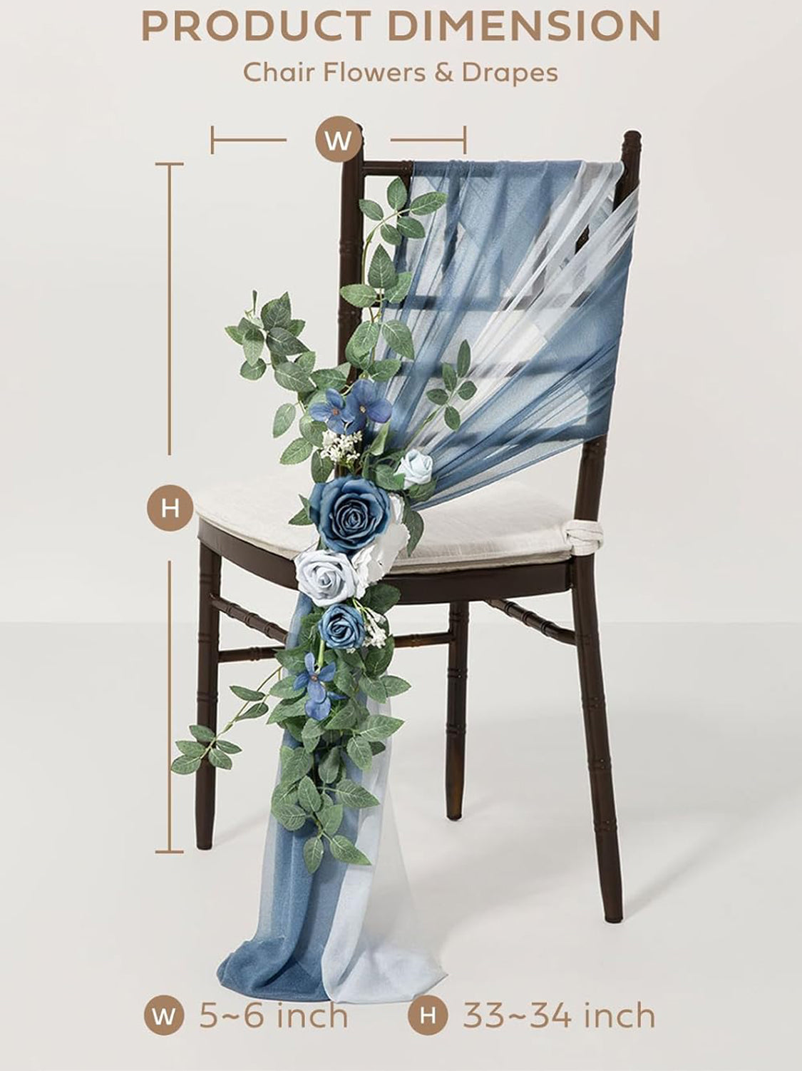 Dusty Blue & Navy 8 Artificial Flowers  Wedding Chair Decorations Aisle