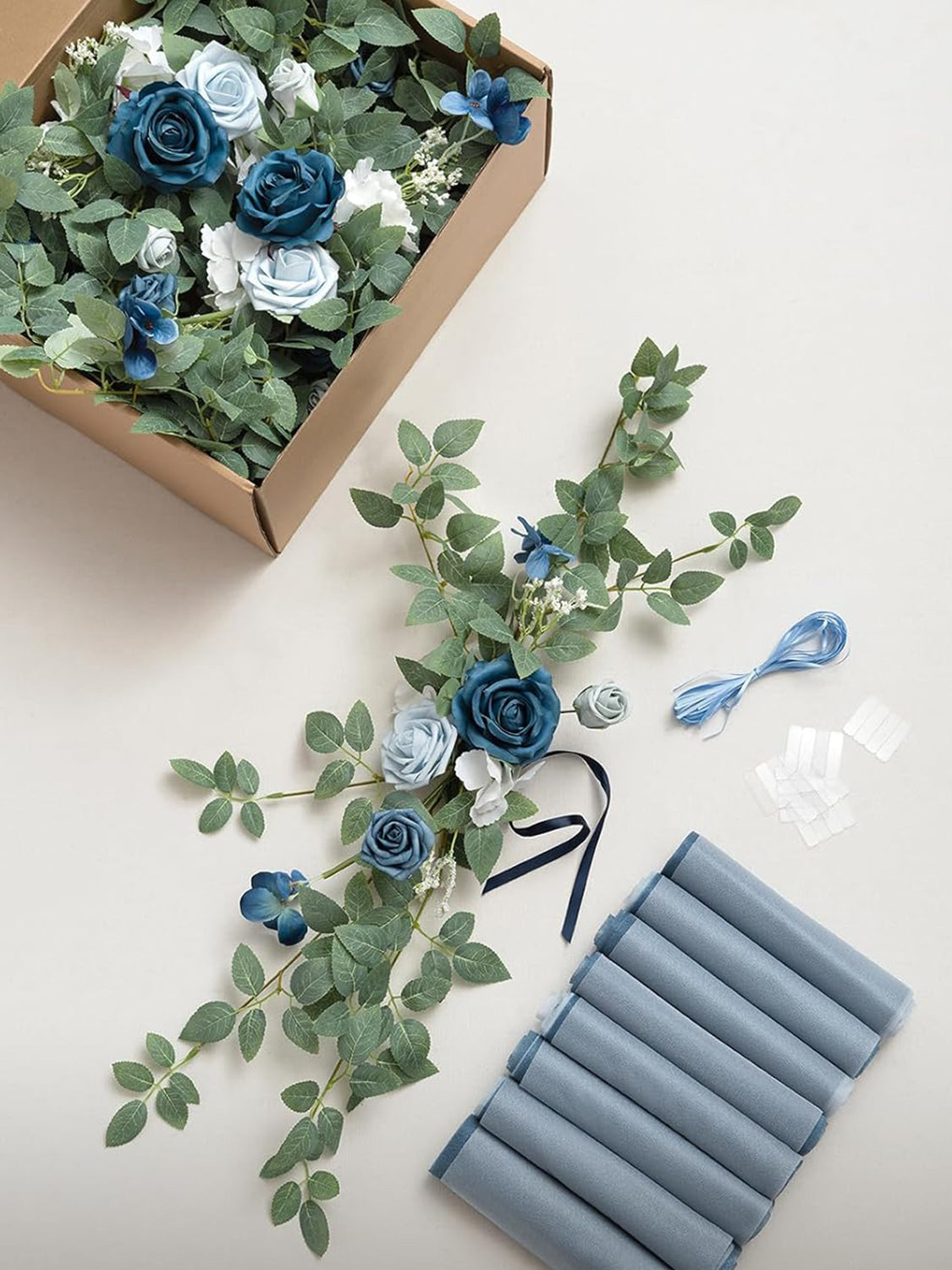 Dusty Blue & Navy 8 Artificial Flowers  Wedding Chair Decorations Aisle