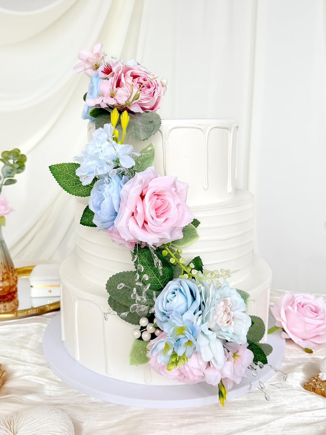 Baby Blue Pink Wedding Cake Toppers Artificial Flowers Decoration Model BBF01